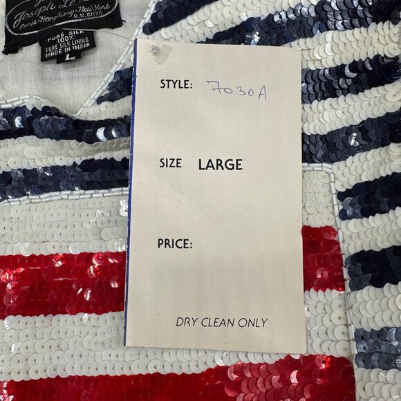Vintage Sequin American Flag Shirt Blouse Size L Silk 1980s Patriotic July 4th - Picture 6 of 9